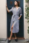 Forward Black Stripe Cotton Midi Shirt Dress