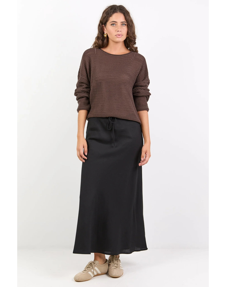 Summit Black Linen Blend Tie Waist Bias Maxi Skirt
