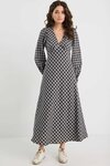 Phoenix Black White Check Balloon Sleeve Midi Dress