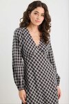 Phoenix Black White Check Balloon Sleeve Midi Dress