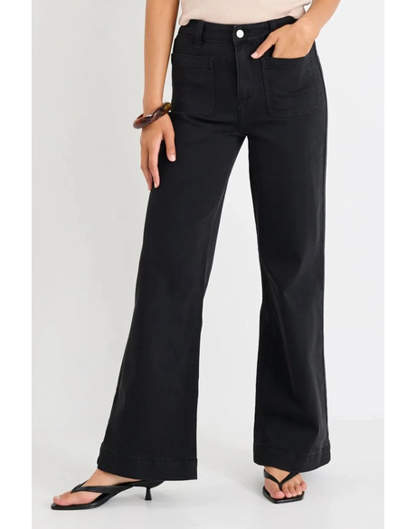 Zoey Black Petite High Rise Wide Leg Pocket Jean