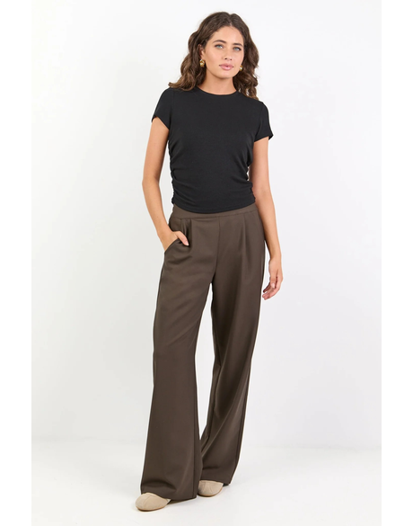 Instinctive Dark Chocolate Wide Leg Elastic Back Pants