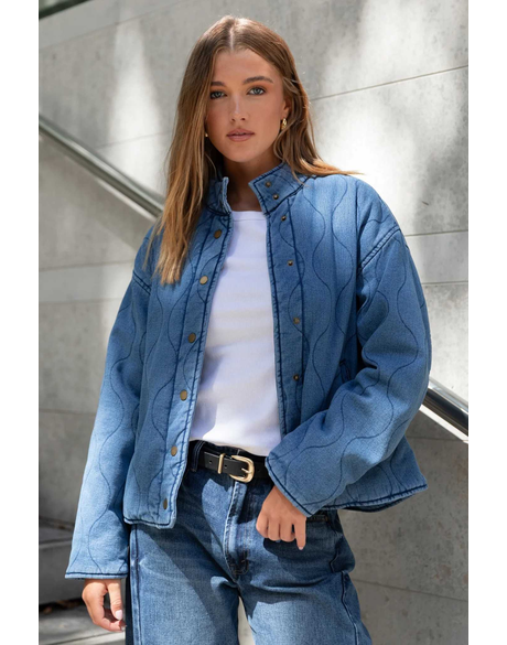 Apex Storm Blue Denim Collared Quilted Jacket