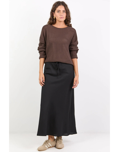 Summit Linen Blend Tie Waist Bias Maxi Skirt