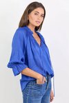 Expedition Blue Shirred Neck Short Sleeve Top