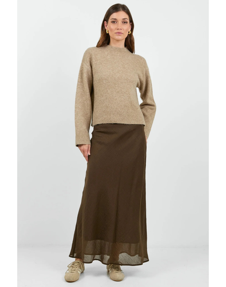 Sahara Chocolate Luxe Linen Blend Bias Maxi Skirt