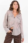 Preppy Chocolate Stripe Pocket Front Shirt