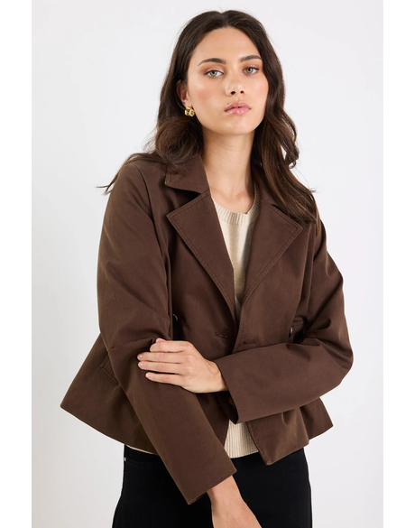 Pathway Chocolate Cropped Trench Jacket