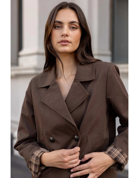 Pathway Chocolate Cropped Trench Jacket