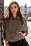 Troupe Khaki Mock Suede Zip Through Bubble Hem Jacket