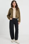 Troupe Khaki Mock Suede Zip Through Bubble Hem Jacket