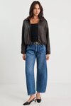 Troupe Chocolate PU Zip Through Bubble Hem Jacket