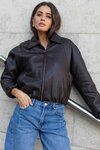 Troupe Chocolate PU Zip Through Bubble Hem Jacket