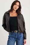 Troupe Chocolate PU Zip Through Bubble Hem Jacket
