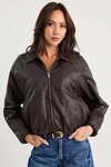 Troupe Chocolate PU Zip Through Bubble Hem Jacket