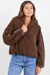 Untold Chocolate Contrast Detail Quarter Zip Sherpa Sweatshirt
