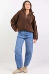 Untold Chocolate Contrast Detail Quarter Zip Sherpa Sweatshirt