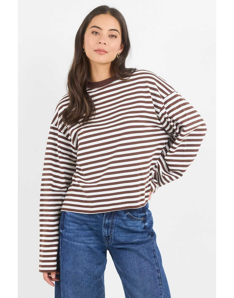 Unite Stripe Long Sleeve Contrast Binding Tee