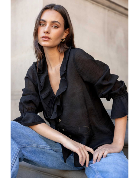 Bohemian Sheer Frill Front Blouse