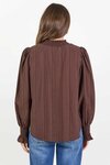 Embrace Chocolate Self Stripe Shirred Neck LS Top