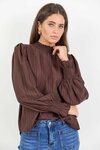 Embrace Chocolate Self Stripe Shirred Neck LS Top