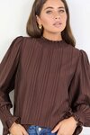 Embrace Chocolate Self Stripe Shirred Neck LS Top