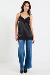 Noir Satin Lace Trim Bias Cami
