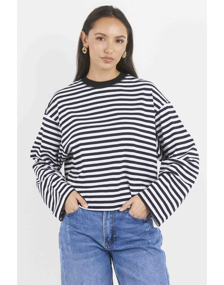 Unite Stripe Long Sleeve Contrast Binding Tee