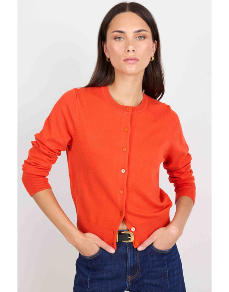 Autograph Blood Orange Soft Fine Gauge Crewneck Cardigan