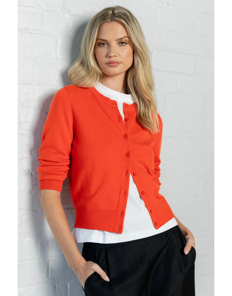 Autograph Blood Orange Soft Fine Gauge Crewneck Cardigan