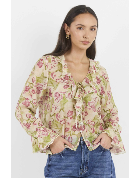 Bohemian Sheer Frill Front Blouse