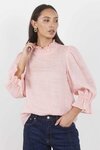 Occasion Pale Pink Shirred Neck Short Sleeve Top