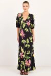 Amora Black Blush Floral SS Bias Midi Dress