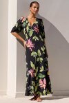 Amora Black Blush Floral SS Bias Midi Dress