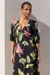 Amora Black Blush Floral SS Bias Midi Dress