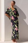 Amora Black Blush Floral SS Bias Midi Dress