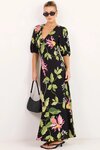 Amora Black Blush Floral SS Bias Midi Dress