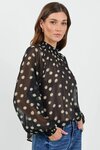 Emphatic Black Polka Dot Georgette High Neck LS Top
