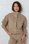 Crafted Taupe Funnel Neck Denim Jacket