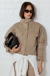 Crafted Taupe Funnel Neck Denim Jacket