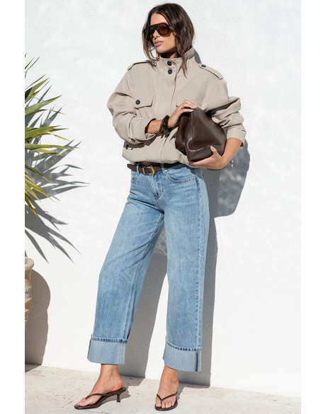 Emerge Washed Out Blue Turn Up Long Jeans