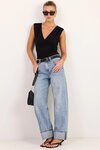 Emerge Washed Out Blue Turn Up Long Jeans