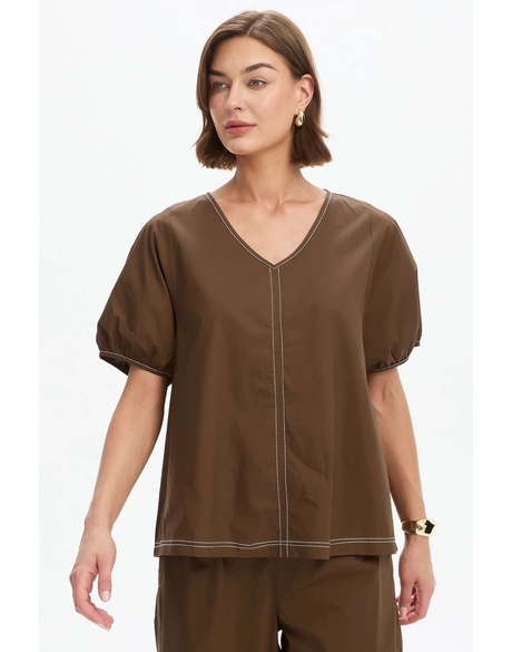 Bishop Sleeve Contrast Top