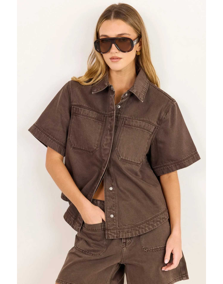 Crucial Mocha Denmi Short Sleeve Shacket