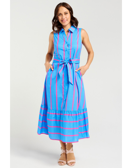Peyton Dress (Blue Pink Stripe)