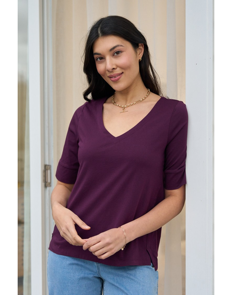 V Neck Elbow Sleeve Top
