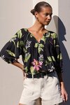 Refine Black Blush Floral Pintuck Front LS Top