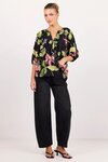 Refine Black Blush Floral Pintuck Front LS Top