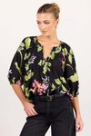 Refine Black Blush Floral Pintuck Front LS Top