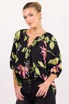 Refine Black Blush Floral Pintuck Front LS Top